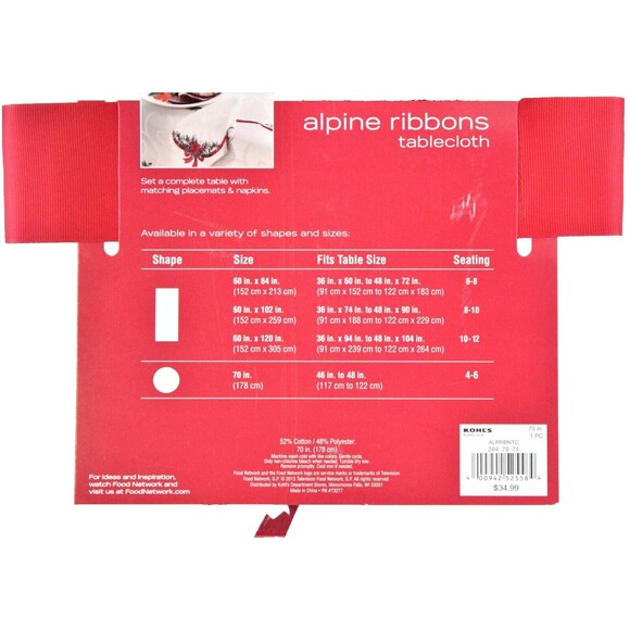 Food Network Alpine Ribbons Tablecloth Christmas Holiday 70 in Round New - Picture 3 of 3